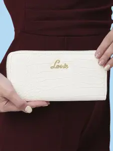 Lavie Glossy Sacy Women White Animal Textured Zip Around Wallet