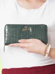 Lavie Glossy Sacy Women Green Animal Textured Zip Around Wallet