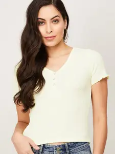 Ginger by Lifestyle Women Yellow Solid Crop Top