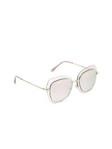 MARC LOUIS Women Pink Lens & Gold-Toned Square Sunglasses with UV Protected Lens