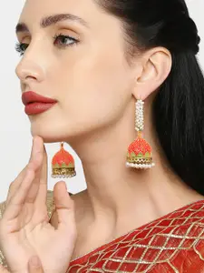 OOMPH Red Dome Shaped Jhumkas Earrings