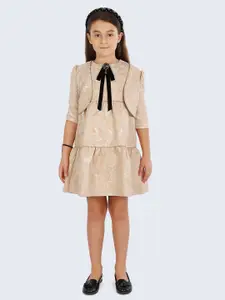 One Friday Gold-Toned Tie-Up Neck A-Line Dress