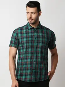 Basics Men Green Slim Fit Tartan Checks Checked Casual Shirt