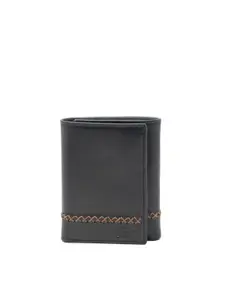tohl Men Black Leather Three Fold Wallet