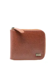 tohl Men Brown Leather Zip Around Wallet