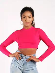 Oh So Fly Fuchsia High Neck Pure Cotton Fitted Crop Top
