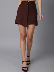 TAG 7 Women Brown Solid Above Knee Length A-Line Skirts