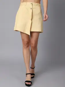 TAG 7 Women Yellow Solid Asymmetric Denim Skirts