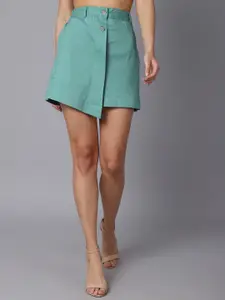 TAG 7 Turquoise Blue Solid A- Line Midi Skirts