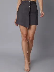 TAG 7 Women Grey Solid Above-Knee Length Pencil Skirt