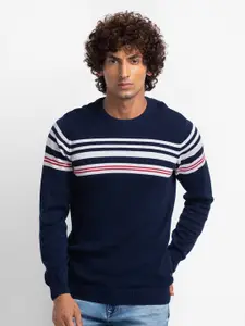 SPYKAR Men Blue & White Striped Pullover