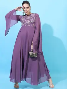 Vishudh Purple Embellished Maxi Dress