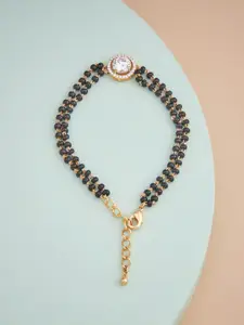 Kushal's Fashion Jewellery Women Gold-Toned & Black Cubic Zirconia Gold-Plated Wraparound Bracelet