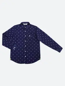 Cantabil Boys Navy Blue Printed Casual Shirt