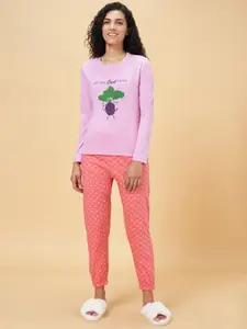 Dreamz by Pantaloons Women Pink & Purple Printed Night suit