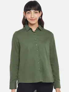 Annabelle by Pantaloons Women Olive Green Formal Shirt