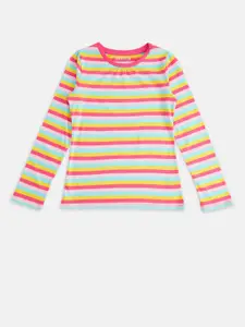 Pantaloons Junior Girls Multicoloured Striped Henley Neck T-shirt