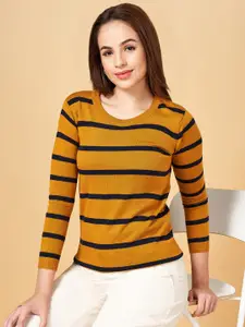 Honey by Pantaloons Women Mustard & Black Striped Pullover