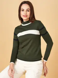 Honey by Pantaloons Women Olive Green & White Striped Pullover