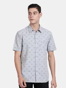 t-base Men Grey Standard Printed Casual Shirt