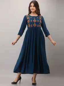 KIMAYRA Women Blue Thread Work Kurta
