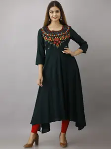 KIMAYRA Women Green Embroidered Thread Work Kurta