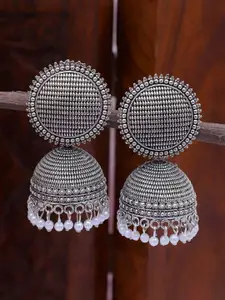 Crunchy Fashion Silver-Toned Contemporary Jhumkas Earrings