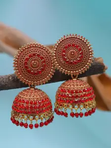 Crunchy Fashion Red Contemporary Jhumkas Earrings