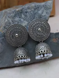 Crunchy Fashion Silver-Toned Contemporary Jhumkas Earrings