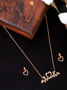 Crunchy Fashion Gold-Plated Heartbeat Pendant & Studs Jewellery Set