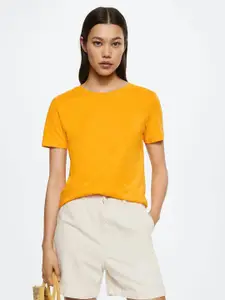 MANGO Women Mustard Yellow Organic Cotton T-shirt