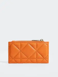 MANGO Women Orange Quilted Card Holder