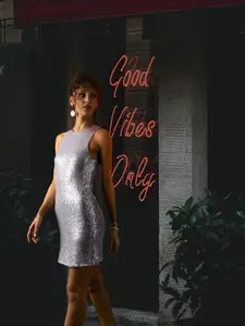 MANGO Lavender Sequin Embellished Sheath Mini Dress