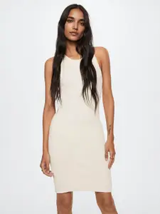 MANGO Off White Ribbed Cut-Out Back Bodycon Dress