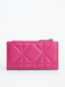 MANGO Women Pink Solid Quilted Zip Around Wallet