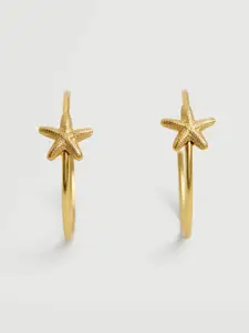 MANGO Gold-Toned Crescent Shaped Star Textured Half Hoop Earrings
