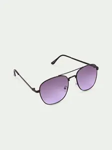 FUZOKU Men Purple Lens & Gunmetal-Toned Aviator Sunglasses with UV Protected Lens