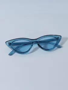 FUZOKU Women Blue Lens & Blue Cateye Sunglasses with UV Protected Lens