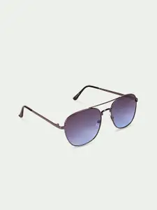 FUZOKU FUZOKU Men Blue Lens & Gunmetal-Toned Aviator Sunglasses with UV Protected Lens