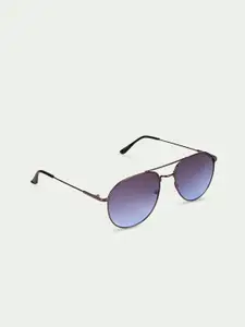 FUZOKU Men Blue Lens & Gunmetal-Toned Aviator Sunglasses with UV Protected Lens