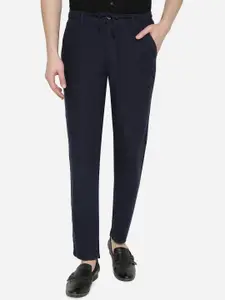 JADE BLUE Men Navy Blue Easy Wash Cotton Trousers