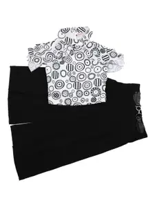V-Mart Girls Black & White Printed Pure Cotton Top with Palazzos