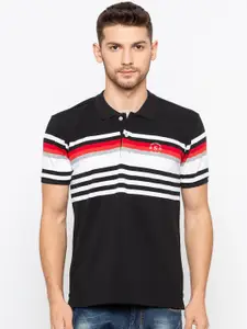 Status Quo Men Black Striped Polo Collar Slim Fit T-shirt