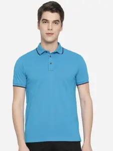JADE BLUE Men Blue Polo Collar Slim Fit T-shirt