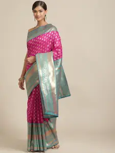 Silk Land Magenta & Teal Ethnic Motifs Zari Art Silk Banarasi Saree