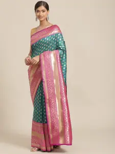 Silk Land Blue & Pink Ethnic Motifs Zari Art Silk Banarasi Saree