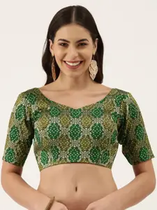 panchhi Green Bandhani Jacquard Silk Blouse