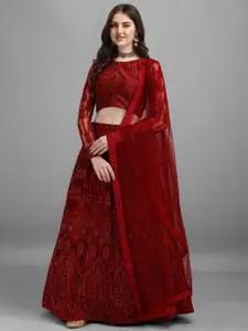 Fashion Basket Red Embroidered Patchwork Semi-Stitched Lehenga & Unstitched Blouse With Dupatta