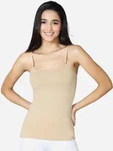 VStar Women Beige Solid Pure Combed Cotton Camisole