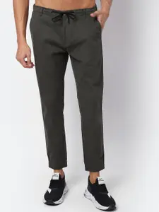 Cantabil Men Olive Green Solid Cotton Relaxed Fit Joggers